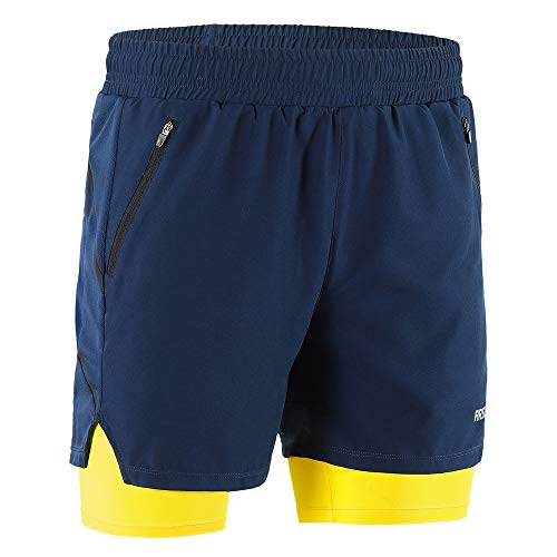 Lixada Hombres Pantalónes Cortos de Running 2-en-1, Pantalones Cortos de Atletismo/Pantalones Cortos de Fitness Maratón, Transpirable Pantalones+Secado Rápido