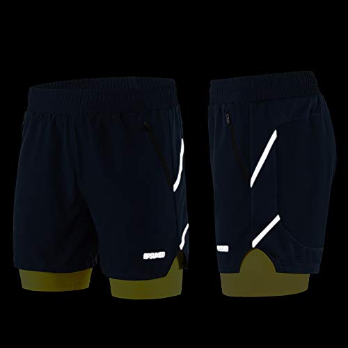 Lixada Hombres Pantalónes Cortos de Running 2-en-1, Pantalones Cortos de Atletismo/Pantalones Cortos de Fitness Maratón, Transpirable Pantalones+Secado Rápido