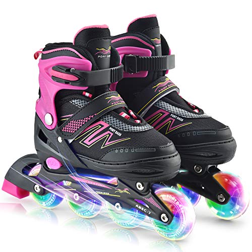 Lixada Patines en Línea Infantiles Ajustables con 4 Ruedas Iluminadoras para Niños, Niñas, Niñas y Señorita (Rosa, L)