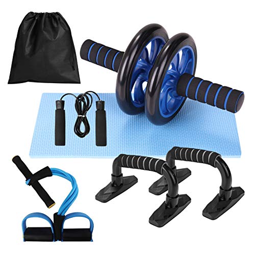 Lixada Rueda Abdominal Kit con Push-UP Bar Cuerda para Saltar Esterilla de Rodilla para Fuerza Muscular Fitness Ejercicio en Casa 4/5pcs