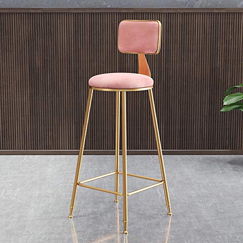 LJFYXZ Taburete de Bar Mueble Bar Taburete de Barra de Hierro Asiento de Terciopelo Rosa Taburete Alto Patas de Metal Dorado Silla de Desayuno de Cocina Peso del rodamiento 200kg Múltiples tamaños