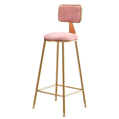 LJFYXZ Taburete de Bar Mueble Bar Taburete de Barra de Hierro Asiento de Terciopelo Rosa Taburete Alto Patas de Metal Dorado Silla de Desayuno de Cocina Peso del rodamiento 200kg Múltiples tamaños