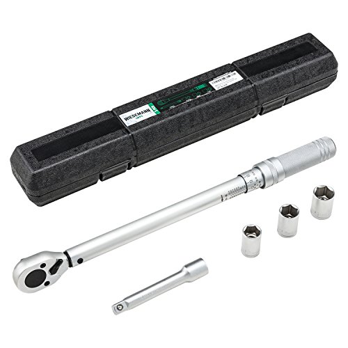 Llave dinamométrica 1/2" con extensión y vasos de 17 mm, 19 mm y 21 mm de WIESEMANN 1893 | Apriete preciso gracias a desacople automático y escala dual | Acero al cromo vanadio, cromado | 80386 Llave dinamométrica 1/2" con extensión y vasos de 17 mm, 19 mm y 21 mm de WIESEMANN 1893 | Apriete preciso gracias a desacople automático y escala dual | Acero al cromo vanadio, cromado | 80386
