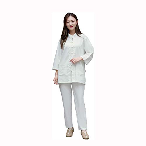 LLFFDC Trajes de Tai Chi Uniforme de Kung Fu para Mujer Traje Tang Ropa de Artes Marciales Uniforme Chino Ropa de Kung Fu Meditación Zen Traje de Tai Chi Manga 3/4, Blanco, S/TagM LLFFDC Trajes de Tai Chi Uniforme de Kung Fu para Mujer Traje Tang Ropa de Artes Marciales Uniforme Chino Ropa de Kung Fu Meditación Zen Traje de Tai Chi Manga 3/4, Blanco, S/TagM