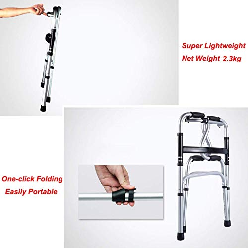 LLT Caminar Ayuda Médica Instrumentos Walker Ligero Plegable con Asiento Ajustable Compacto de Viaje Ayuda de Ancianos Y Discapacitados Marco Caminar Andador para Adultos Obesos