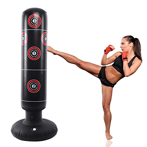 LncBoc Saco de Boxeo 160 cm, Saco de Boxeo de pie para un Rebote inmediato para Practicar Karate, Taekwondo y aliviar Pent Up Energy en niños Adultos, Ejercicio Boxeo Objetivo Bolsa