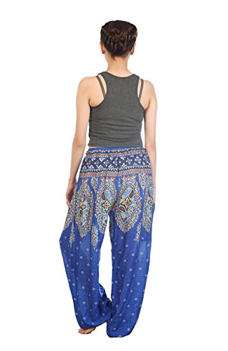 Lofbaz Mujer Floral Impreso Cordón Boho Harén Pantalones Azul XL