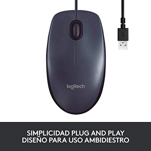 Logitech B100 Ratón con Cable, 3 Botones, Seguimiento Óptico, Ambidiestro, PC/Mac/Portátil, Negro Logitech B100 Ratón con Cable, 3 Botones, Seguimiento Óptico, Ambidiestro, PC/Mac/Portátil, Negro