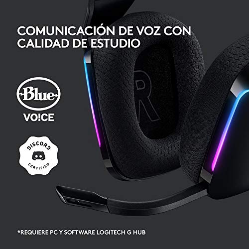 Logitech G G733 - Auriculares con Micrófono Inalámbricos, para Gaming con Diadema con Suspensión, Lightspeed, RGB Lightsync, Tecnología de Micrófono Blue VO!CE, Negro