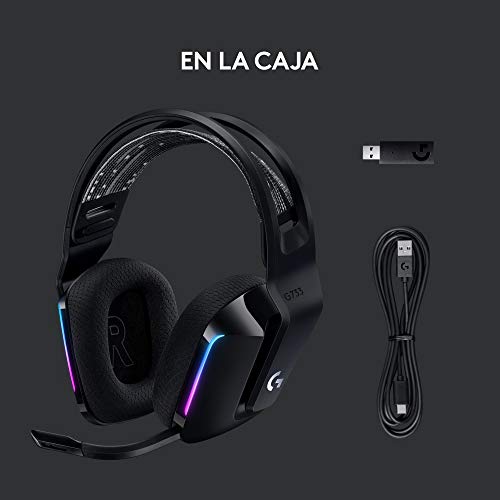 Logitech G G733 - Auriculares con Micrófono Inalámbricos, para Gaming con Diadema con Suspensión, Lightspeed, RGB Lightsync, Tecnología de Micrófono Blue VO!CE, Negro