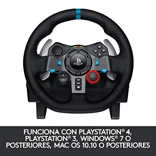 Logitech G29 Driving Force Volante de Carreras y Pedales, Force Feedback, Aluminio Anodizado, Palancas de cambio, Volante de Cuero, Pedales Ajustables, Enchufe EU, PS5, PS4, PC, Mac - Negro