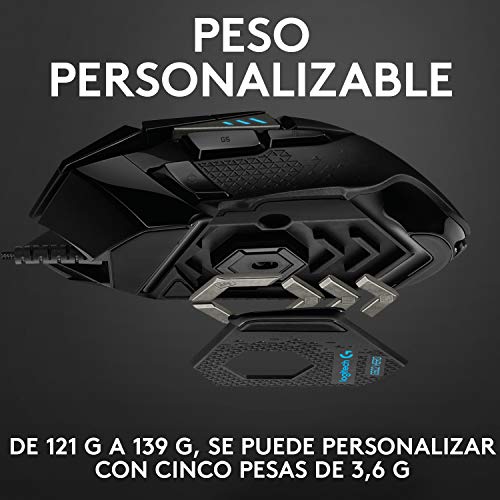 Logitech G502 HERO Ratón Gaming con Cable Alto Rendimiento, Sensor HERO 16K, 16 000 DPI, RGB, Peso Personalizable, 11 Botones Programables, Memoria Integrada, PC /Mac - Negro Logitech G502 HERO Ratón Gaming con Cable Alto Rendimiento, Sensor HERO 16K, 16 000 DPI, RGB, Peso Personalizable, 11 Botones Programables, Memoria Integrada, PC /Mac - Negro