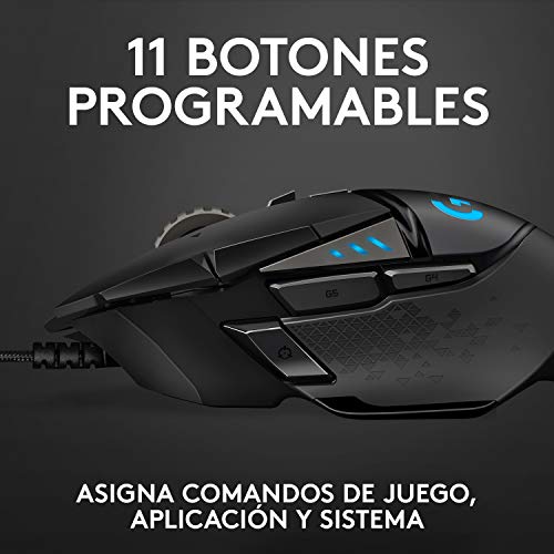 Logitech G502 HERO Ratón Gaming con Cable Alto Rendimiento, Sensor HERO 16K, 16 000 DPI, RGB, Peso Personalizable, 11 Botones Programables, Memoria Integrada, PC /Mac - Negro Logitech G502 HERO Ratón Gaming con Cable Alto Rendimiento, Sensor HERO 16K, 16 000 DPI, RGB, Peso Personalizable, 11 Botones Programables, Memoria Integrada, PC /Mac - Negro