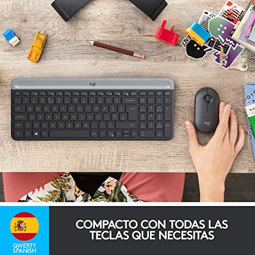 Logitech MK470 Combo Teclado y Ratón Inalámbrico para Windows, 2.4 GHz con Receptor USB Unifying, Diseño Compacto, Batería de Adecuada Duración, Disposición QWERTY Español, Negro