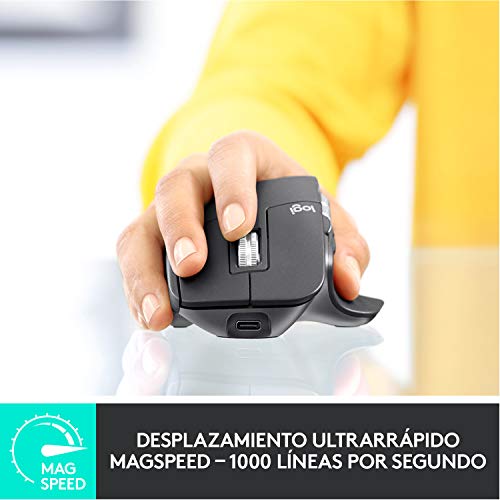 Logitech MX Master 3 Ratón Inalámbrico, Receptor USB, Bluetooth/2.4GHz, Desplazamiento Rápido, Seguimiento 4000 DPI en Cualquier Superficie, 7 Botones, Recargable, PC/Mac/Portátil/iPadOS, Gris claro