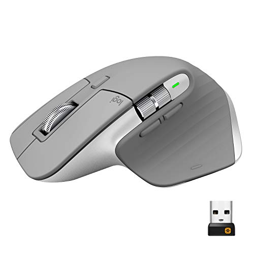 Logitech MX Master 3 Ratón Inalámbrico, Receptor USB, Bluetooth/2.4GHz, Desplazamiento Rápido, Seguimiento 4000 DPI en Cualquier Superficie, 7 Botones, Recargable, PC/Mac/Portátil/iPadOS, Gris claro