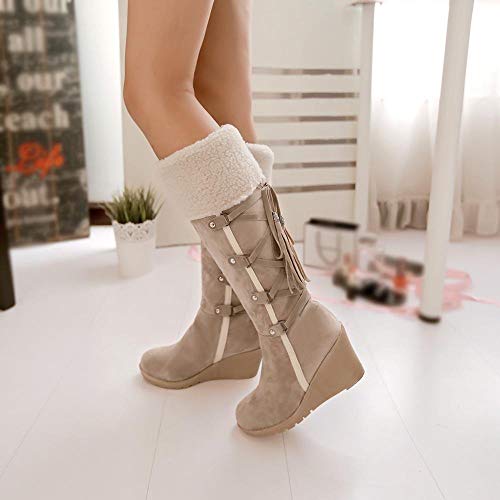 Logobeing Botines Mujer Planos Tacon Zapatos de Mujer Después de Lijar con Borlas Botas Altas Mangas Cuñas Botas de Nieve Zapatos de Plataforma(38,Beige)