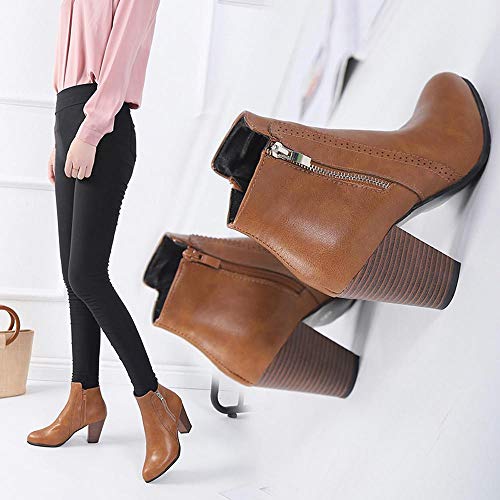 Logobeing Botines Mujer Tacon Invierno Planos Tacon Ancho Piel Botas de Mujer Medio Zapatos Combat Casual Planas Zapatos de Plataforma-5849(38,Marrón) Logobeing Botines Mujer Tacon Invierno Planos Tacon Ancho Piel Botas de Mujer Medio Zapatos Combat Casual Planas Zapatos de Plataforma-5849(38,Marrón)