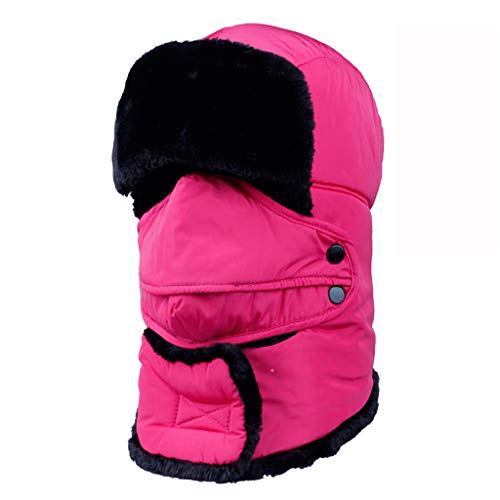 Logobeing Gorro Ruso Flap Orejero de Cazador de Aviador Sombrero de Esquí de Invierno con MáScara Gorros Pasamontañas Hombres Mujeres Unisex (Rosa)