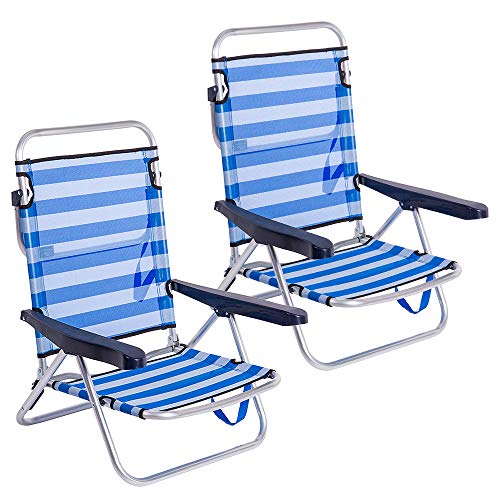 LOLAhome Pack de 2 sillas de Playa Cama de 4 Posiciones de Aluminio y textileno (Azul Marino)