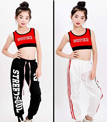 LOLANTA Ropa de Baile de Hip-Hop para niñas de 2 Piezas, Tanque Recortado, Pantalones de chándal con cordón, chándal de Moda para niños