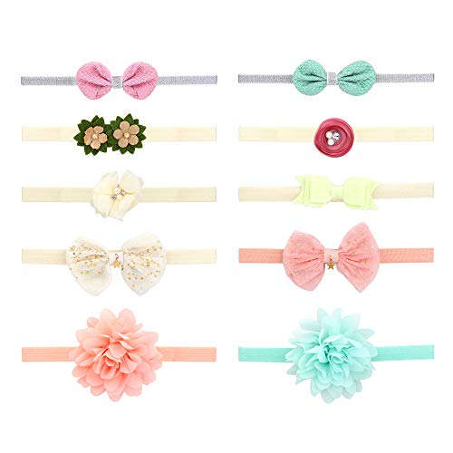 LOLIAS 10 Pcs Diademas Bebé Niña y Arcos Cinta Pelo para Niña Diademas de Flores Recién Nacidas Diadema para Niña Turbante Suaves Elásticas para Niñas Regalos Accesorios para El Cabello