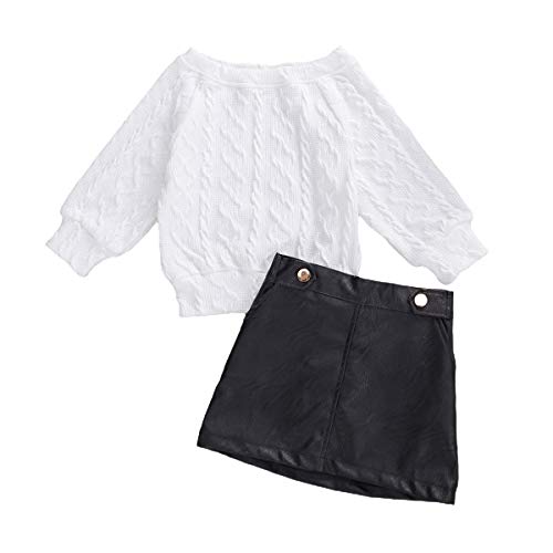 Longfei Juego de 2 faldas de moda para niños pequeños, con mangas de plumas, cuello redondo y botones marrones