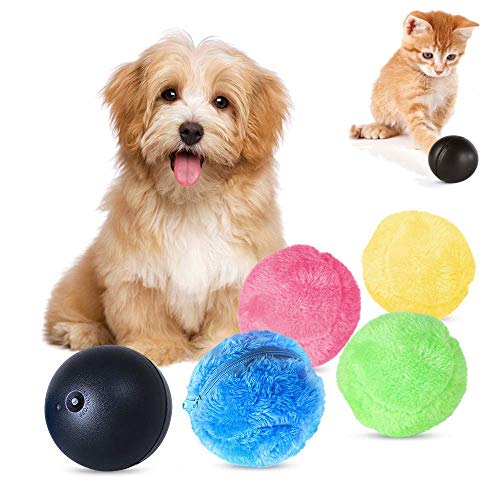 Longwing Magic Roller Ball Perro Gato Mascota Juguete Pelota Bola Automática Mini Bola de Limpieza(1 Bola rodante + Cubierta de Bola de 4 Colores)