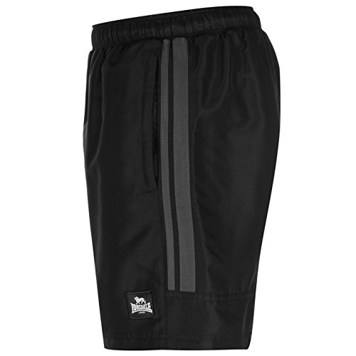 Lonsdale - Pantalones cortos de entrenamiento para hombre, dos rayas, malla interior Negro negro/gris 54