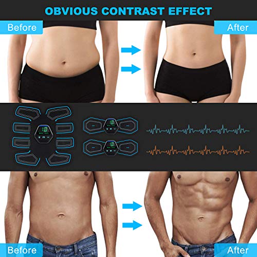 LONSUN Estimulador de Abdominales EMS Tóner Muscular Cinturón de tonificación Abdominal Entrenador de Ejercicios con 10 Modos y 20 Niveles de operación para Hombres y Mujeres