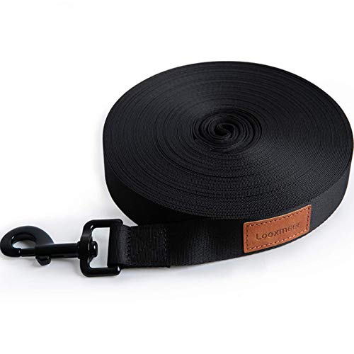 Looxmeer Correa de Adiestramiento para Perros, 5m/10m/20m, Correa Perro Larga, Cuerda para Perros Manos Libres, Correa Resistente Fuerte para Camping Paseo, Negro