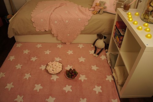 Lorena Canals - Alfombra infantil, diseño de estrellas, color blanco y rosa