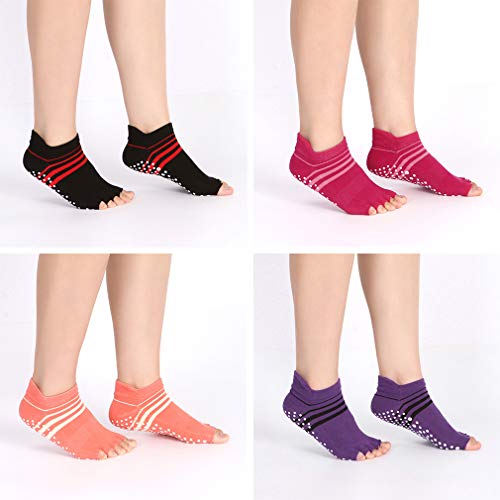 LORYLOLY 4 Pares Calcetines de Yoga Mujere, Calcetín Antideslizantes Algodón Transpirable EU35-40, para Yoga Pilates Ballet Barre Fitness Danza Trampolín LORYLOLY 4 Pares Calcetines de Yoga Mujere, Calcetín Antideslizantes Algodón Transpirable EU35-40, para Yoga Pilates Ballet Barre Fitness Danza Trampolín