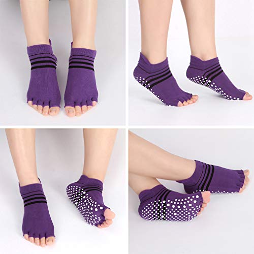 LORYLOLY 4 Pares Calcetines de Yoga Mujere, Calcetín Antideslizantes Algodón Transpirable EU35-40, para Yoga Pilates Ballet Barre Fitness Danza Trampolín LORYLOLY 4 Pares Calcetines de Yoga Mujere, Calcetín Antideslizantes Algodón Transpirable EU35-40, para Yoga Pilates Ballet Barre Fitness Danza Trampolín