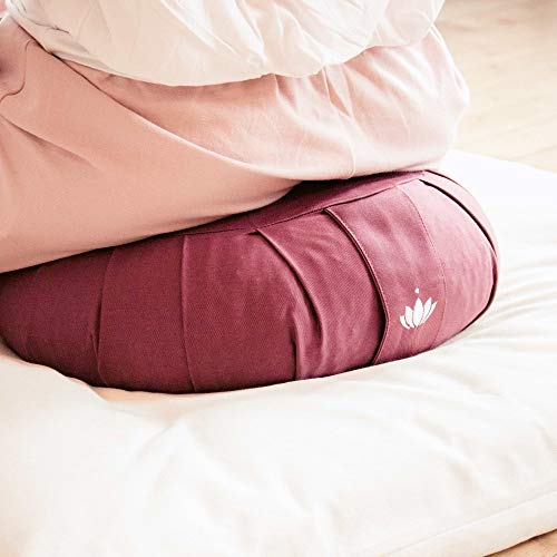 Lotuscrafts Cojin Zafu Meditación Yoga Zen - Altura 15 cm - Relleno de Espelta - Cubierta en Algodon Lavable- Cojin Yoga Zafu - Cojin Suelo Redondo - Meditation Cushion - Certificado Gots