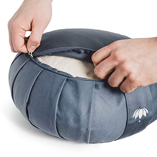 Lotuscrafts Cojin Zafu Meditación Yoga Zen - Altura 15 cm - Relleno de Espelta - Cubierta en Algodon Lavable- Cojin Yoga Zafu - Cojin Suelo Redondo - Meditation Cushion - Certificado Gots