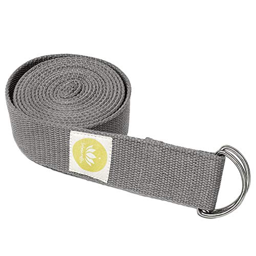 Lotuscrafts Yoga Cinturon Algodon - 100% Algodon (Cultivo Biológico) - Correa Yoga Algodon para Mejores Estiramientos - Cinturón de Yoga con Cierre de Metal - Yoga Strap Belt [250 x 3,8 cm]