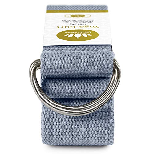 Lotuscrafts Yoga Cinturon Algodon - 100% Algodon (Cultivo Biológico) - Correa Yoga Algodon para Mejores Estiramientos - Cinturón de Yoga con Cierre de Metal - Yoga Strap Belt [250 x 3,8 cm]