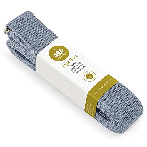 Lotuscrafts Yoga Cinturon Algodon - 100% Algodon (Cultivo Biológico) - Correa Yoga Algodon para Mejores Estiramientos - Cinturón de Yoga con Cierre de Metal - Yoga Strap Belt [250 x 3,8 cm]