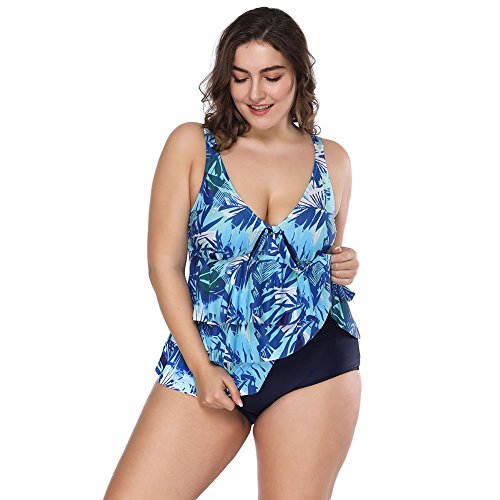 Lover-Beauty Conjunto Bikini Mujer Faldas de Pastel Dos Piezas Talla Grande Ropa Baño Dama Escote V Sin Manga Tiante con Pantalones Cortos XL-4XL para Playa (X-Large)