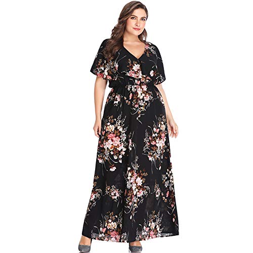 Lover-Beauty Vestido Largo Mujer Talla Grande Moda Bolsillo Top Falda para Fiesta Verano Manga Larga Floral Estampada Suleto Moda de Ropa Elegante Maxi Vestido Verano Mujer Plus Size Fiesta Floral