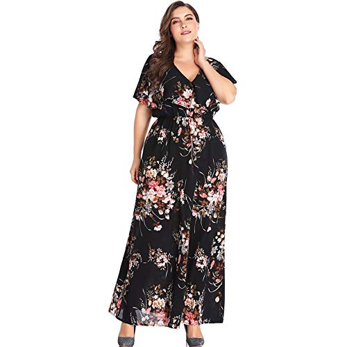 Lover-Beauty Vestido Largo Mujer Talla Grande Moda Bolsillo Top Falda para Fiesta Verano Manga Larga Floral Estampada Suleto Moda de Ropa Elegante Maxi Vestido Verano Mujer Plus Size Fiesta Floral