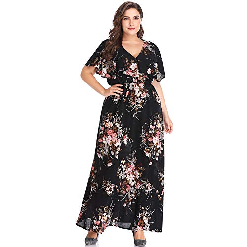 Lover-Beauty Vestido Largo Mujer Talla Grande Moda Bolsillo Top Falda para Fiesta Verano Manga Larga Floral Estampada Suleto Moda de Ropa Elegante Maxi Vestido Verano Mujer Plus Size Fiesta Floral