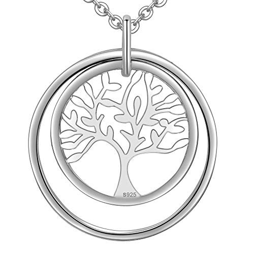 LOVORDS Collar Mujer Grabado Plata de Ley 925 Colgante Árbol de la Vida Familiar Círculo Regalo Madre Mamá