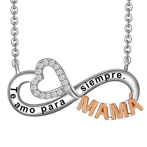 LOVORDS Collar Mujer Grabado Plata de Ley 925 Colgante Mamá y Corazón Infinito Regalo Madre