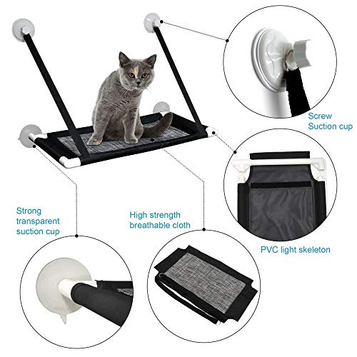 LQKYWNA Gato de Windows Hamaca para Tomar El Sol con Ventosas 4 Grandes, Cama Colgante para Mascotas Ahorro de Espacio Tela Transpirable Asiento de Soleado (A)