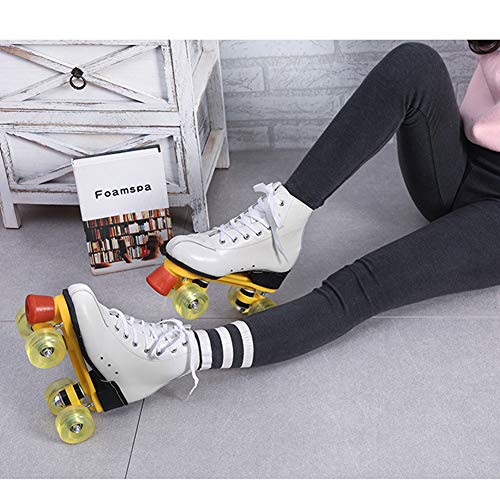 LRZ Patines para Mujeres Y Hombres, para Adultos De Doble Fila, De Piel, para Patinaje De Cuatro Ruedas, Interiores Y Exteriores,Blanco,40 LRZ Patines para Mujeres Y Hombres, para Adultos De Doble Fila, De Piel, para Patinaje De Cuatro Ruedas, Interiores Y Exteriores,Blanco,40