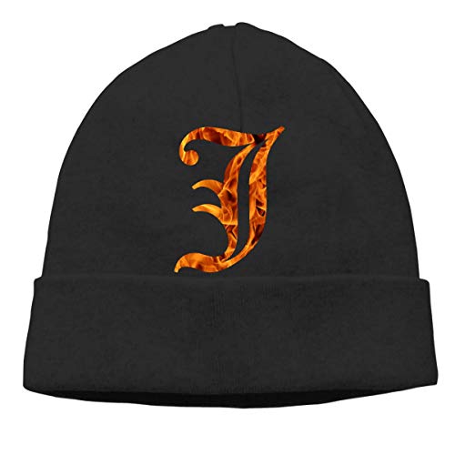 Lsjuee Gorro de punto unisex con letra inicial en inglés antiguo de la llama de la personalidad