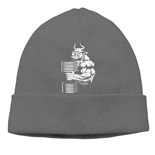 Lsjuee Un poderoso buey que realiza ejercicios de bíceps superiores con mancuernas, gorro de punto unisex