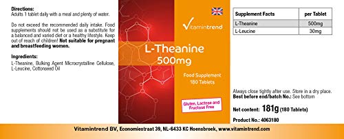 L–Teanina 500mg – 180 Comprimidos – ¡Bote para 6 MESES! – Para un sueño reparador
